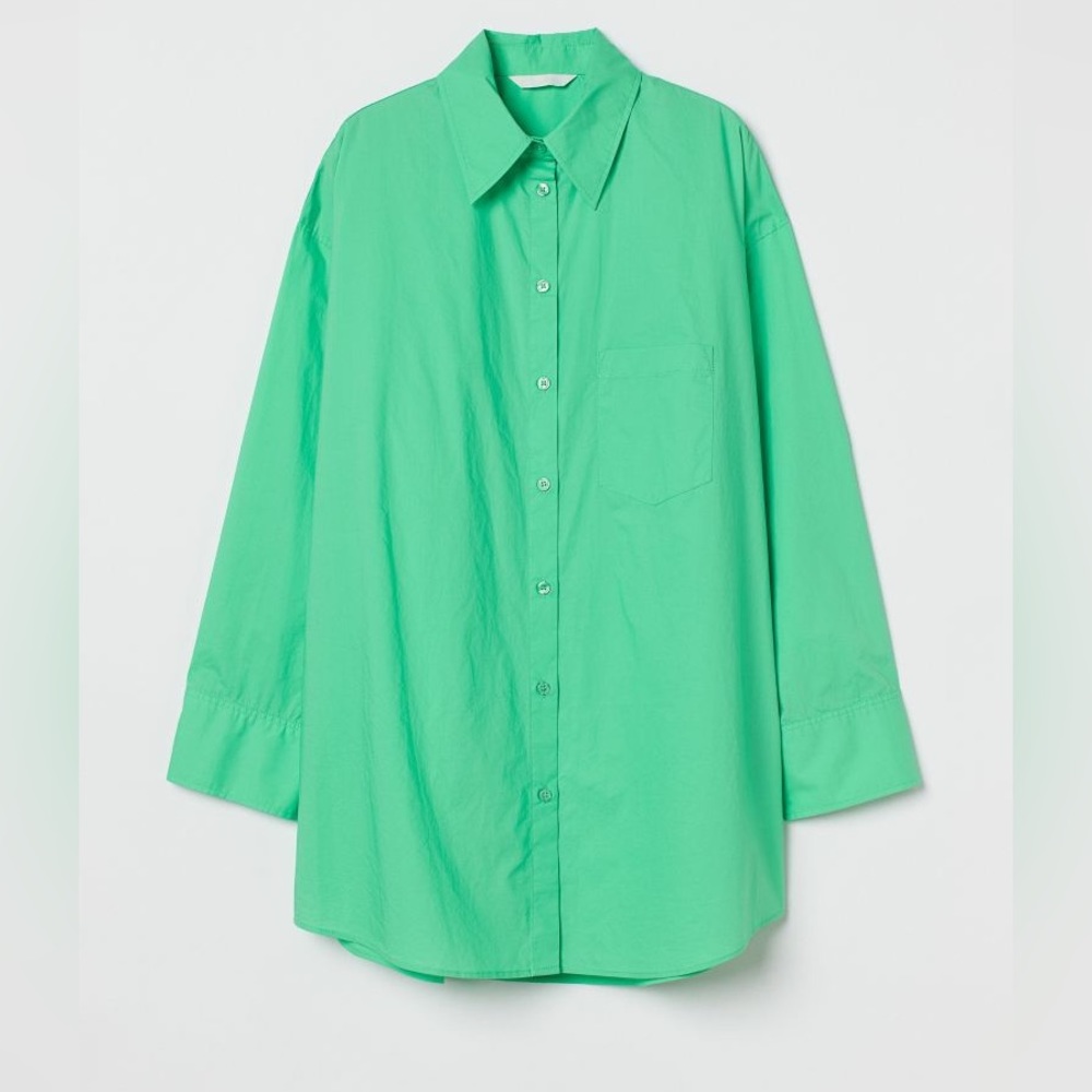 H&M Neon Kelly Green Oversize Button Shirt Size XS